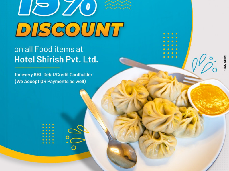 कुमारी बैंकका ग्राहकलाई होटल शिरीषमा १५ प्रतिशत छुट